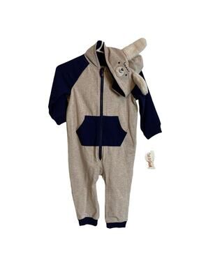 NWT Cat and Jack 12M Grey Bunny Hooded Long Sleeve Half Zip One Piece Outfit